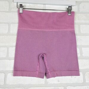 Colsie Womens Ribbed Seamless High Waisted Lounge Yoga Shorts Purple Pink Med